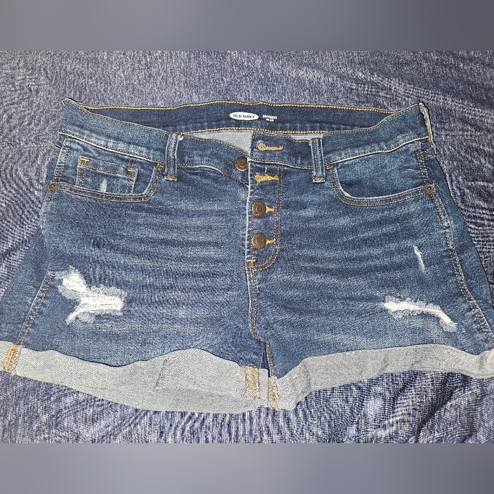 Old Navy Dark Blue Distressed Denim Jean Shorts